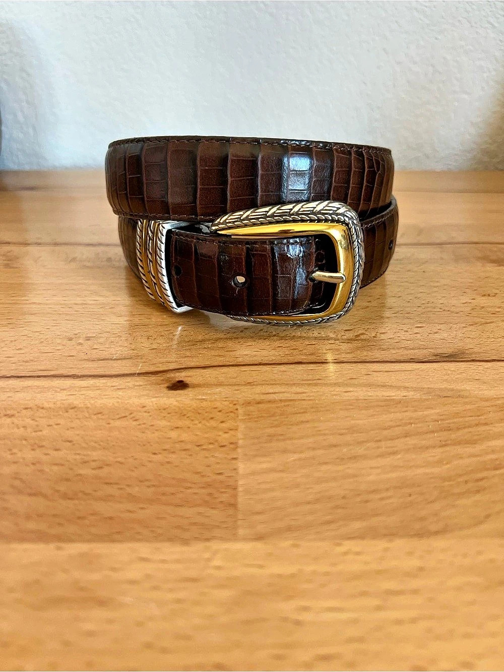 Brighton Classics Croc Embossed Leather Belt Brown